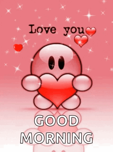 Cartoon Character Holding Heart Love You Good Morning