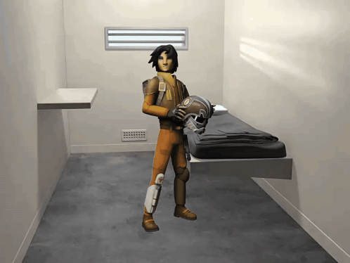 Cartoon Character Holding Helmet GIF