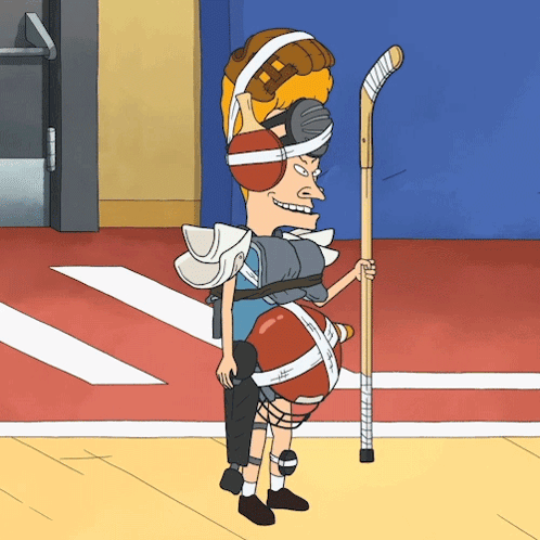 Cartoon Character Holding Hockey Stick GIF
