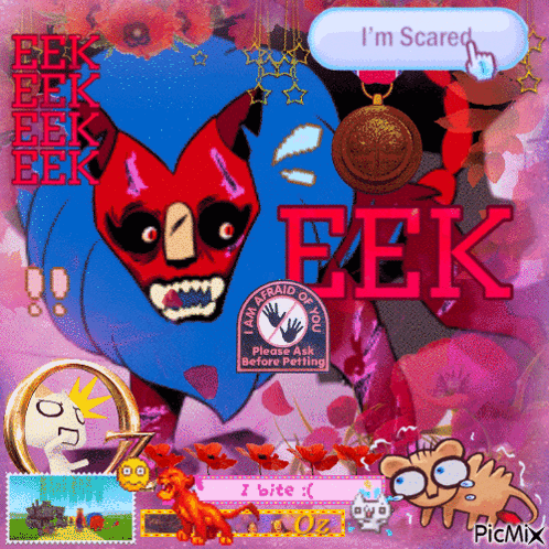 Cartoon Character Holding I'm Scared Button