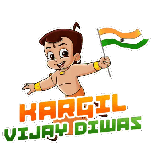 Cartoon Character Holding Indian Flag Kargil Vijay Diwas