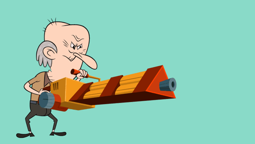Cartoon Character Holding Large Gun With Triangle GIF