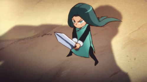 Cartoon Character Holding Large Sword