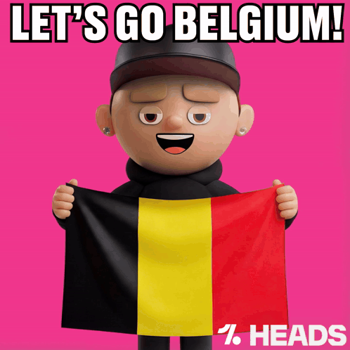 Cartoon Character Holding Let's Go Belgium Flag