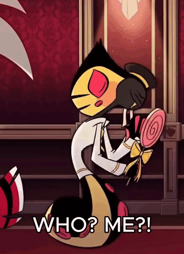 Cartoon Character Holding Lollipop Asking Who Me