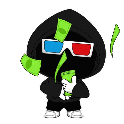 Cartoon Character Holding Money in 3D Glasses