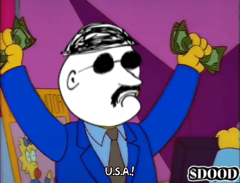Cartoon Character Holding Money Saying USA