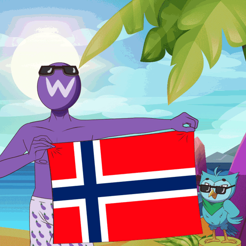 Cartoon Character Holding Norwegian Flag GIF