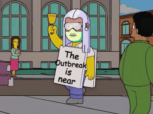 Cartoon Character Holding Outbreak Sign