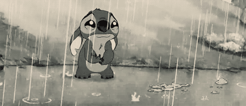 Cartoon Character Holding Paper in Rain