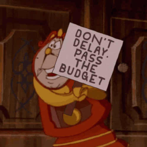 Cartoon Character Holding Pass Budget Sign