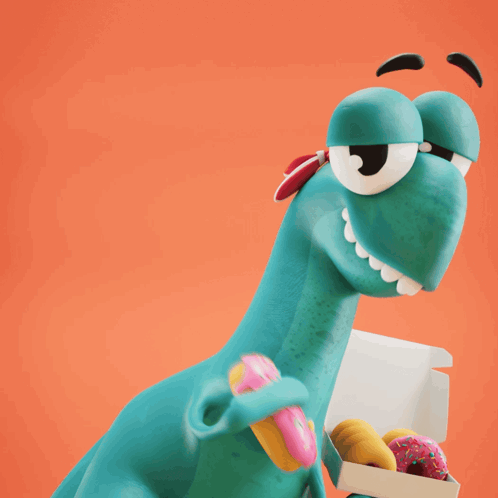 Cartoon Character Holding Pink Donut And Box Of Donuts GIF