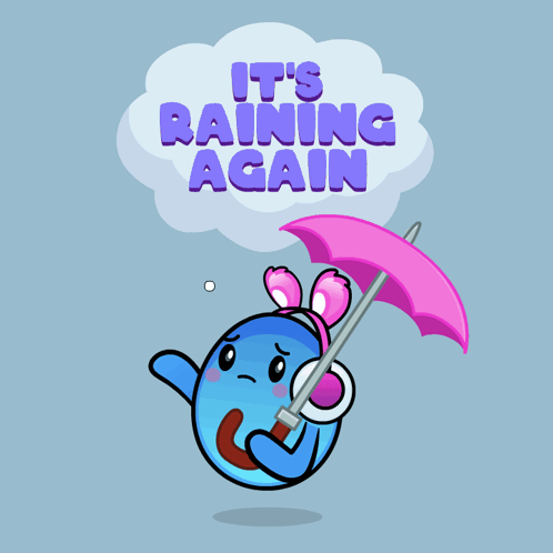 Cartoon Character Holding Pink Umbrella Raining