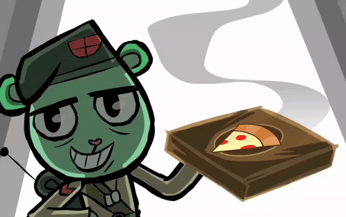 Cartoon Character Holding Pizza Box With Missing Slice GIF