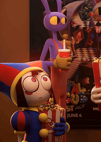 Cartoon Character Holding Popcorn Box and Drink