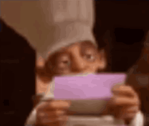 Cartoon Character Holding Purple Card