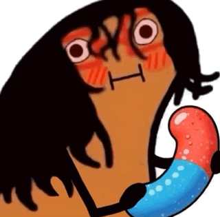 Cartoon Character Holding Red And Blue Worm In Mouth GIF