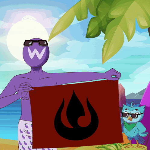 Cartoon Character Holding Red Flag With Flame GIF