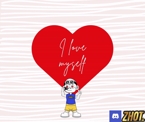 Cartoon Character Holding Red Heart Saying I Love Myself GIF
