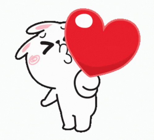 Cartoon Character Holding Red Heart To Face GIF