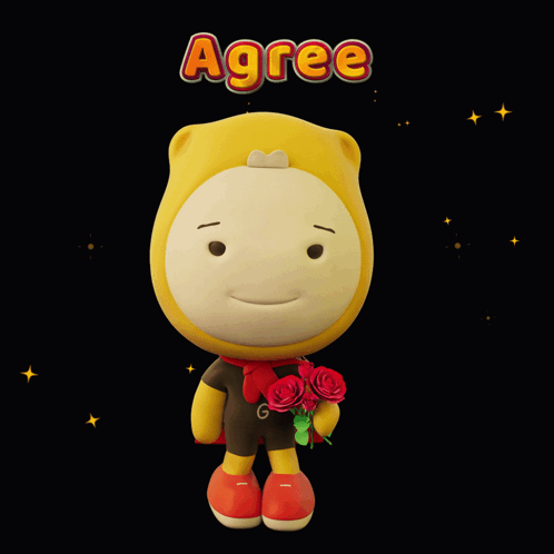 Cartoon Character Holding Roses With Agree Above