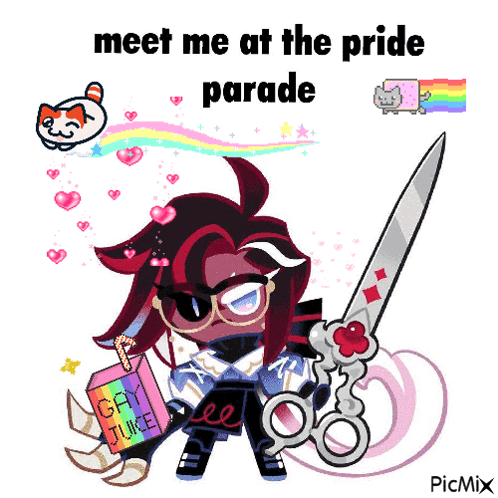 Cartoon Character Holding Scissors and Gay Juice