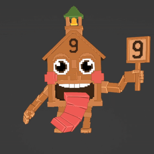 Cartoon Character Holding Sign Saying 9