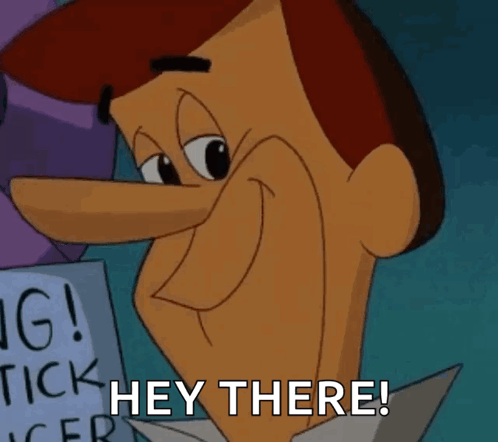 Cartoon Character Holding Sign Saying Hey There GIF