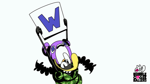 Cartoon Character Holding Sign Saying W