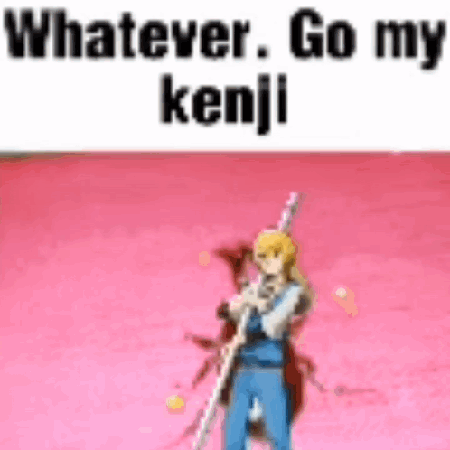 Cartoon Character Holding Stick and Sword on Pink Surface