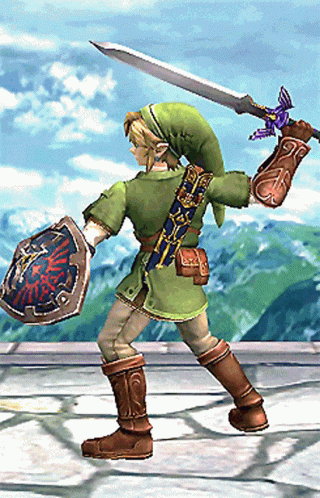 Cartoon Character Holding Sword and Shield
