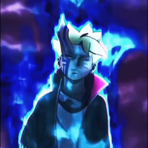 Cartoon Character Holding Sword in Dark Blue Room