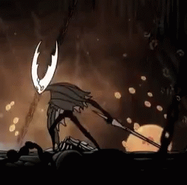 Cartoon Character Holding Sword in Dark Cave
