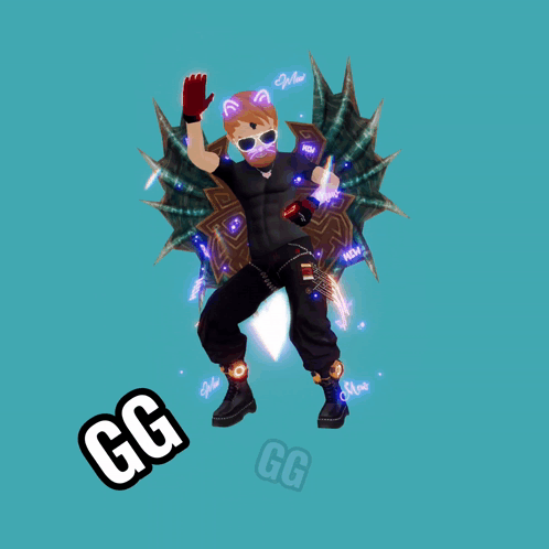 Cartoon Character Holding Sword with GG