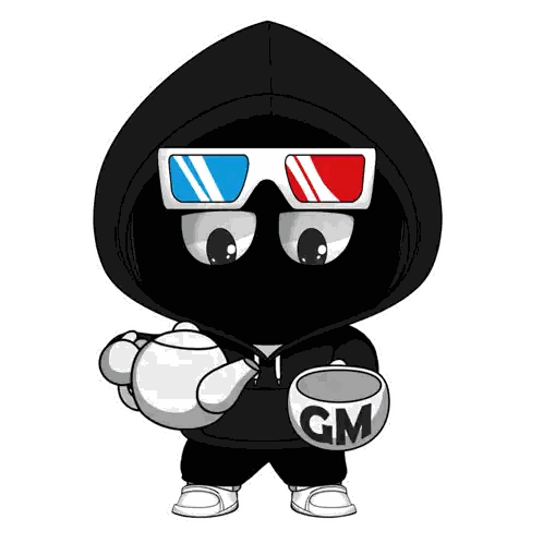 Cartoon Character Holding Teapot and Cup