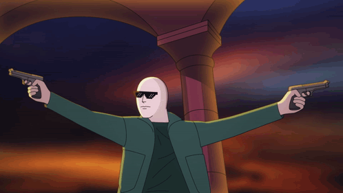 Cartoon Character Holding Two Guns GIF