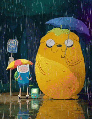Cartoon Character Holding Umbrella Next To Another GIF
