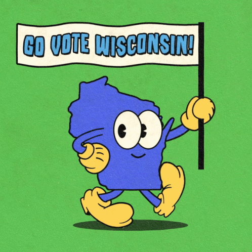 Cartoon Character Holding Vote Sign Wisconsin