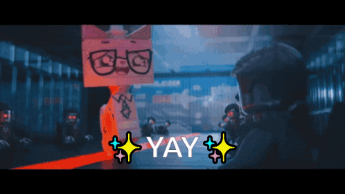 Cartoon Character Holding Yay Sign GIF