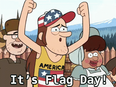 Cartoon Character In American Shirt Saying It's Flag Day GIF