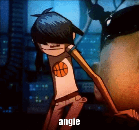 Cartoon Character in Basketball Shirt Says Angie to Man
