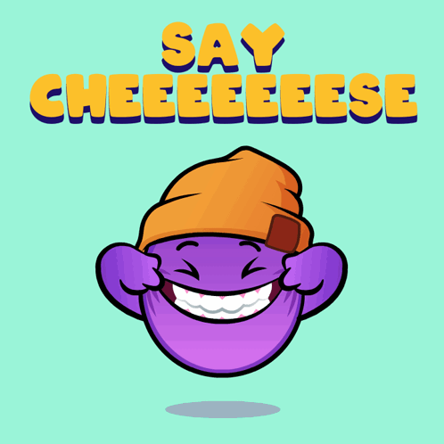 Cartoon Character in Beanie Saying Cheeeeeese