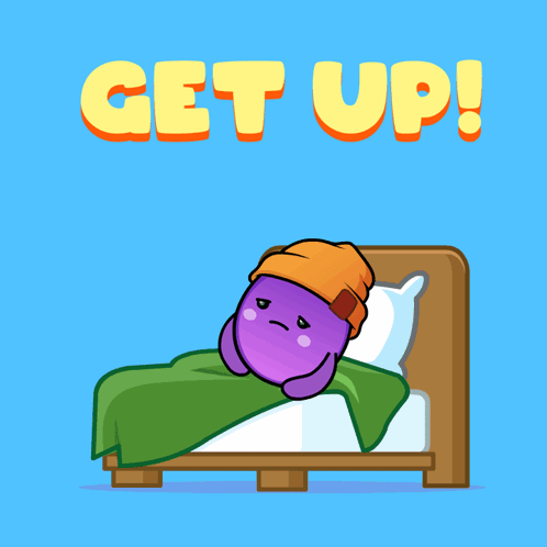 Cartoon Character in Bed Get Up