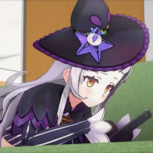 Cartoon Character in Black and Purple Hat with Purple Star