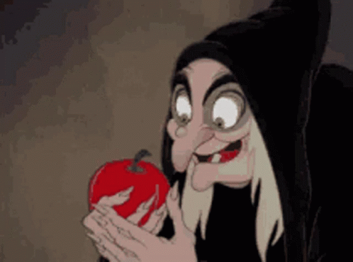 Cartoon Character In Black Hood Holding Apple GIF