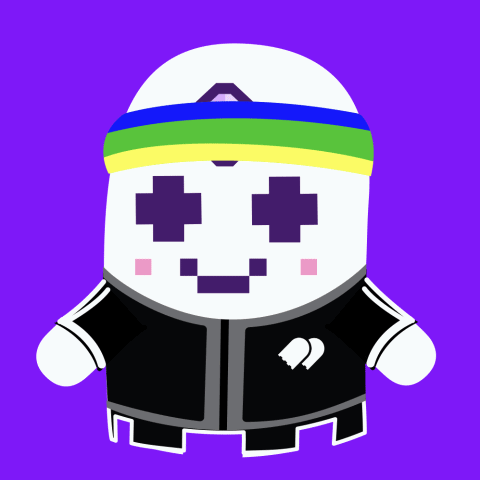 Cartoon Character in Black Jacket and Headband with Letter A