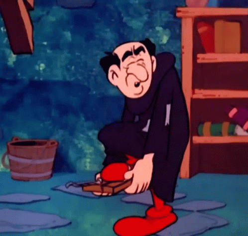 Cartoon Character in Black Robe and Red Boots