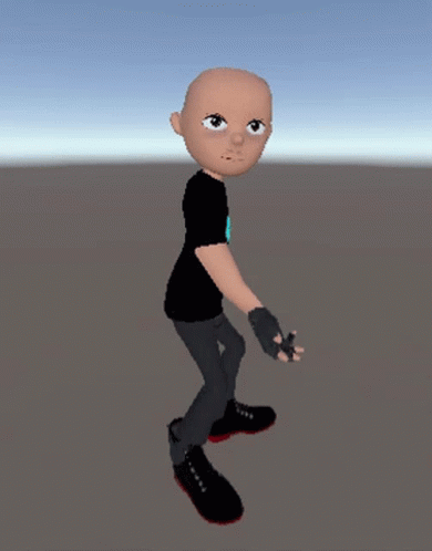 Cartoon Character in Black Shirt Reaching Up