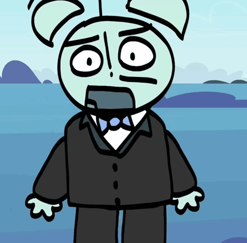 Cartoon Character in Black Suit and Tie