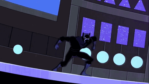 Cartoon Character in Black Suit Running on Purple Surface